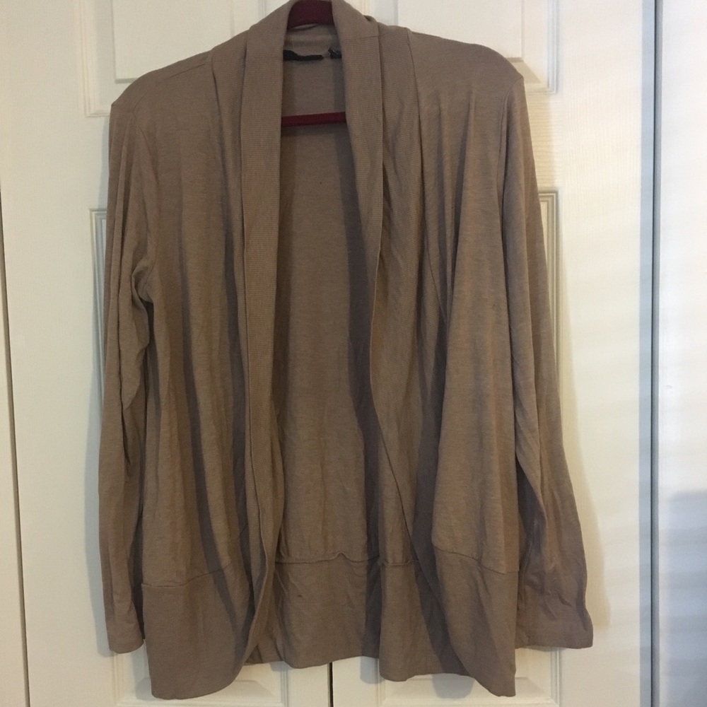 Tan Open Front Long Sleeve Cardigan